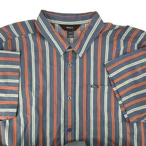 RVCA Men's Kimura XXL Blue Orange Stripe Short Sleeve Button Up Shirt Casual CHB
